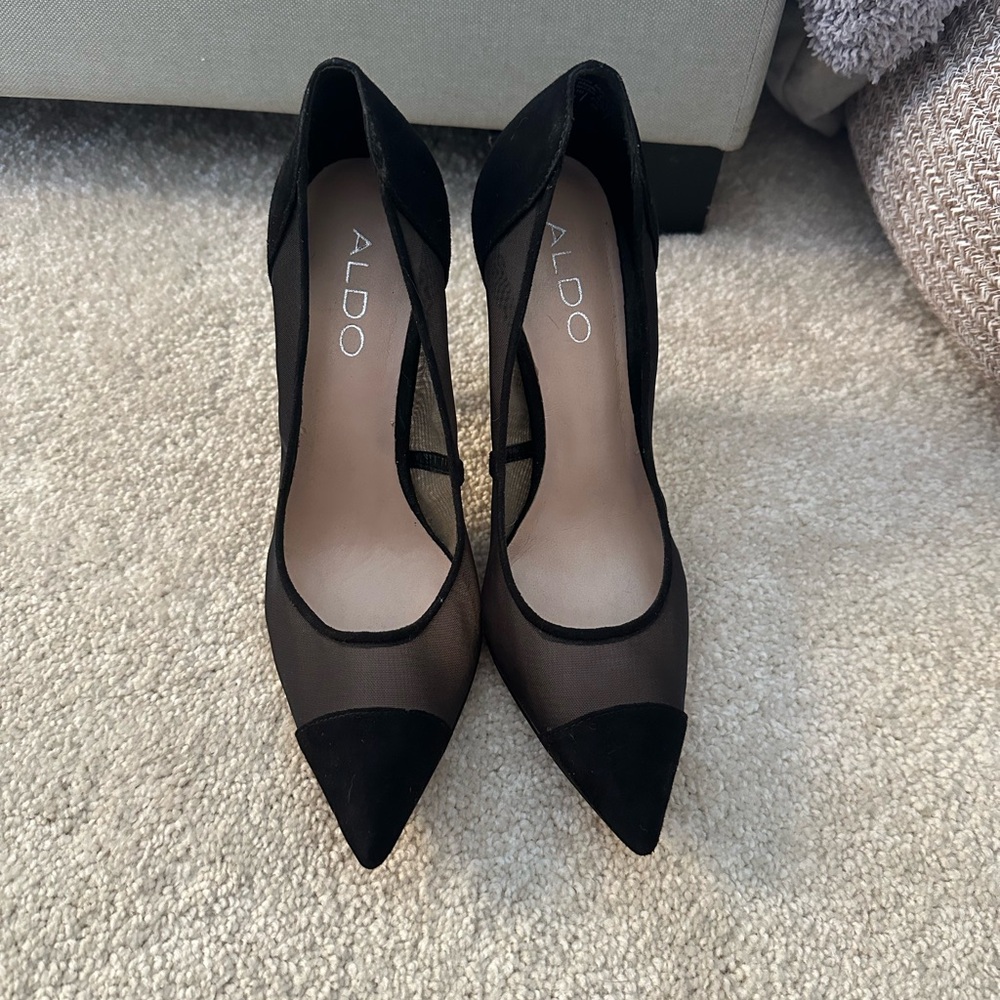 Also black mesh heels